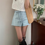ウエストリボンデニムショートパンツ