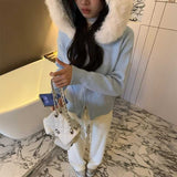 ファーフードニットパーカー