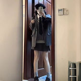 韓国風グレーベスト私立制服コーデ4点SET