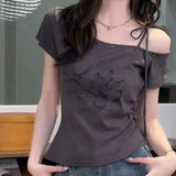 ワンショルダースタッズアシンメトリーTシャツ