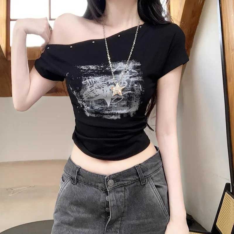 ワンショルダースプレーTシャツ