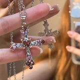 ピンクストーンクロスネックレス