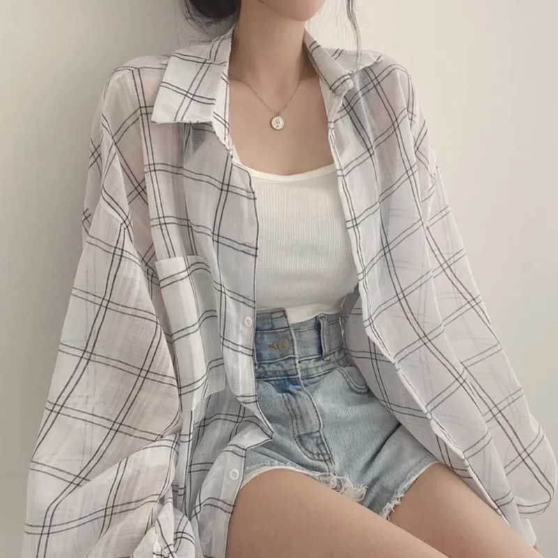 シアーチェックオーバーシャツ