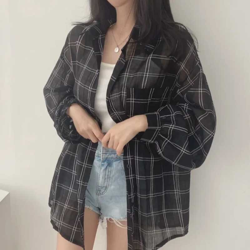 シアーチェックオーバーシャツ