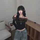 ファーオフショルダーロンT