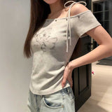 ワンショルダースタッズアシンメトリーTシャツ