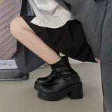 厚底レザーショートブーツ