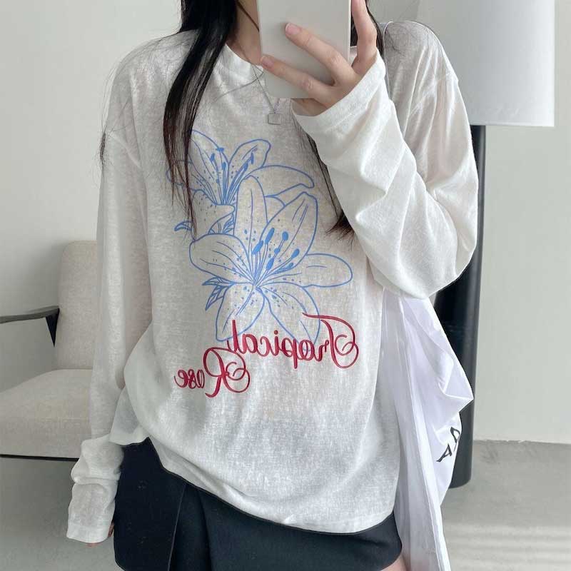 フラワープリントシアーロンT