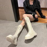 レースアップリブニットロングブーツ