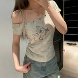 ワンショルダースタッズアシンメトリーTシャツ