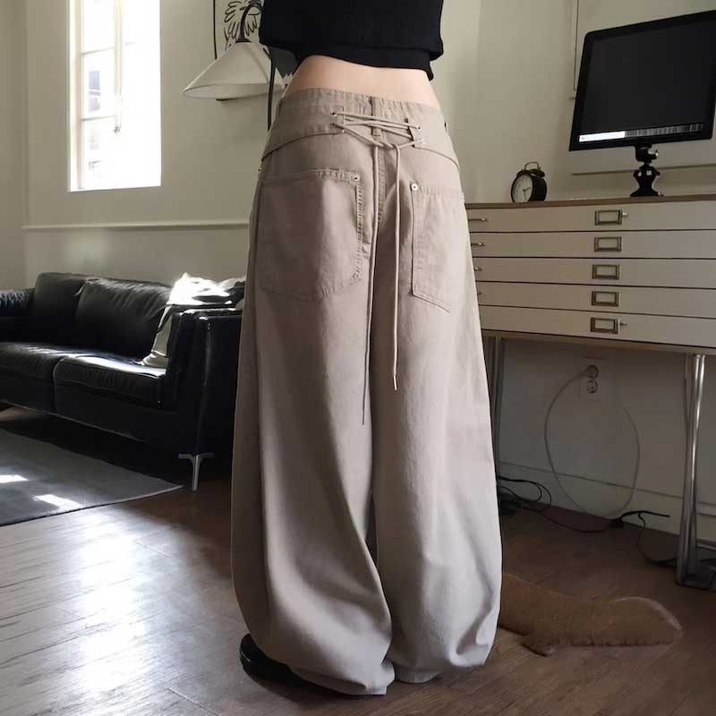 バックレースアップワイドパンツ