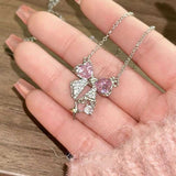 ピンクジュエルリボンネックレス