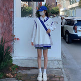 韓国風ブルーホワイトベスト制服コーデ3点SET