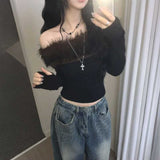 ファーオフショルダーロンT