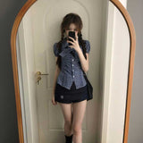 チェックパフスリーブシェイプシャツ