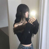 ファーオフショルダーロンT