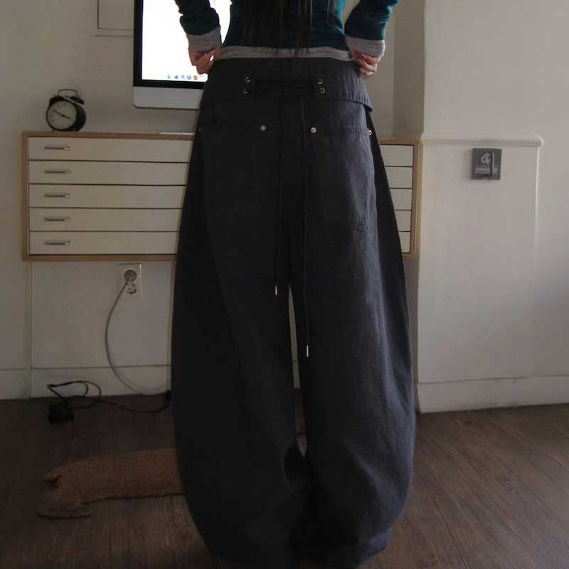 バックレースアップワイドパンツ