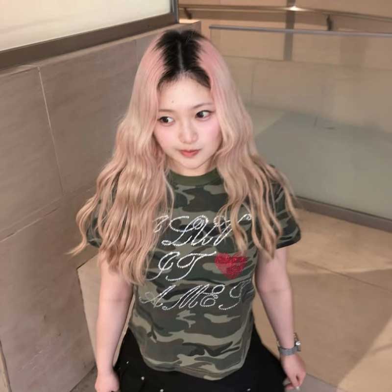 ラインストーンカモフラージュTシャツ