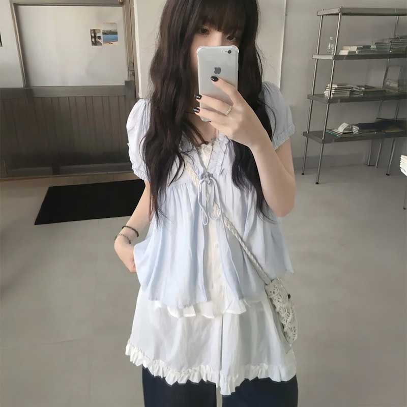 フリルVネックフレアチュニック