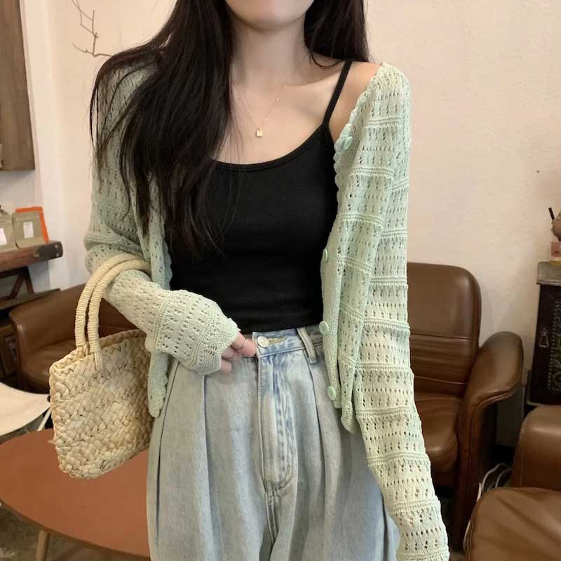 レース編みスルーカーディガン