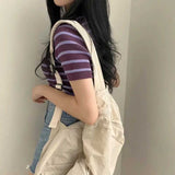 シンプルボーダーリブトップス