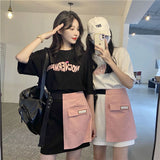 ブラックピンクTシャツワンピース＆フェイクスカートSET