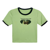 キャットプリントリンガーTシャツ