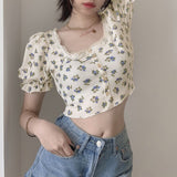 小花ワッフルパフトップス