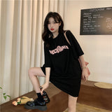 ブラックピンクTシャツワンピース＆フェイクスカートSET