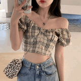 ブリティッシュチェックパフブラウス